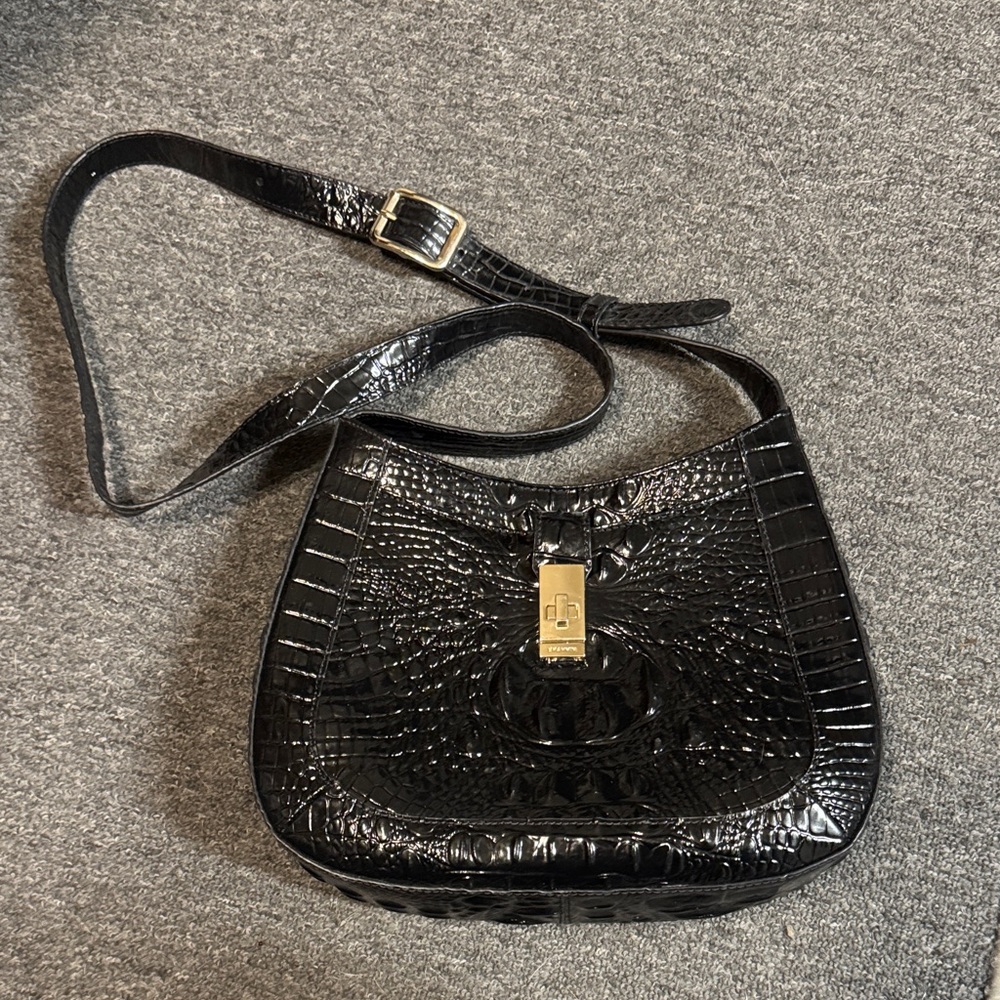 Brahmin Elegant Black Crocodile-Embossed Women's Bag